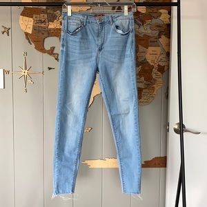 Light wash super skinny distressed ankle high waisted booty shaping denim jeans